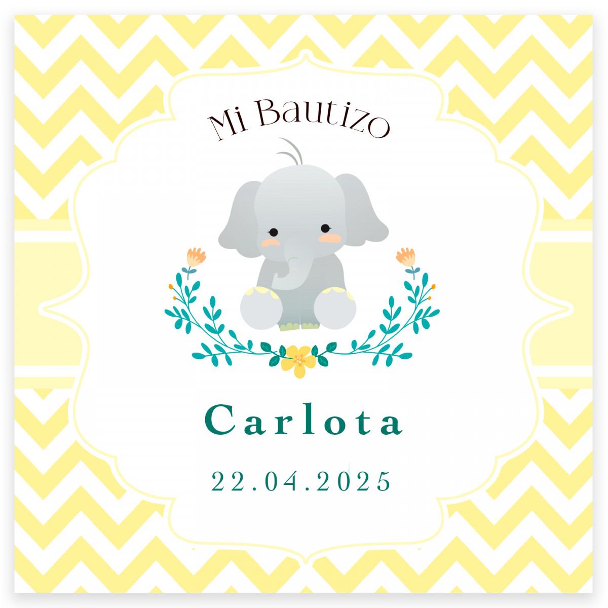 Cartão 8x8cm design de elefante personalizável para batizados
