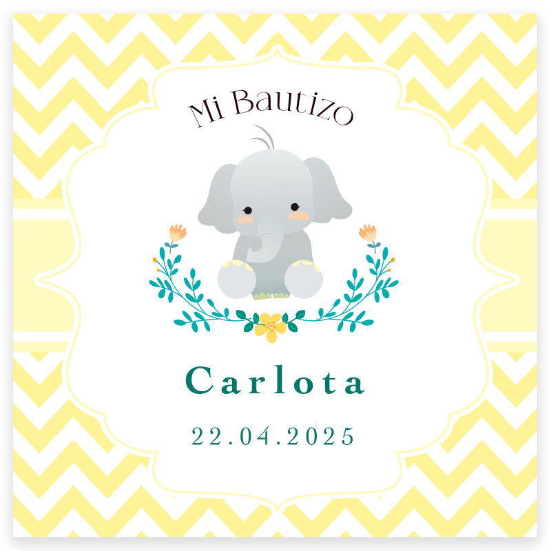 Cartão 8x8cm design de elefante personalizável para batizados