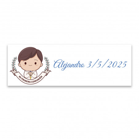 Adesivo de comunhão 6x2cm personalizado para menino