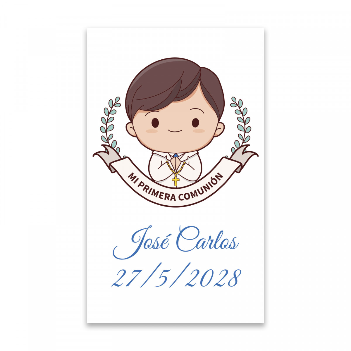 Adesivo de comunhão 3x5cm personalizado para menino