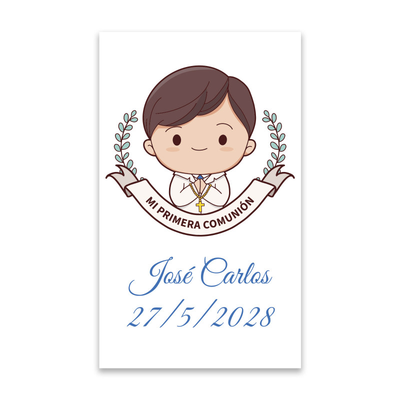 Adesivo de comunhão 3x5cm personalizado para menino