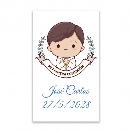 Adesivo de comunhão 3x5cm personalizado para menino