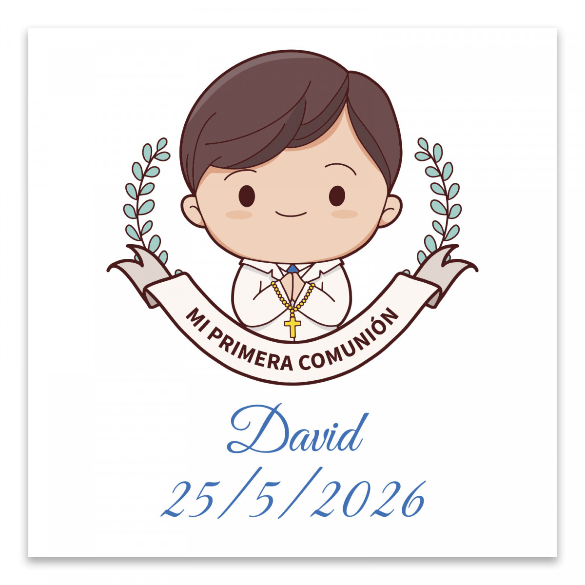 Tarjeta de comunhão 8x8cm personalizada para menino