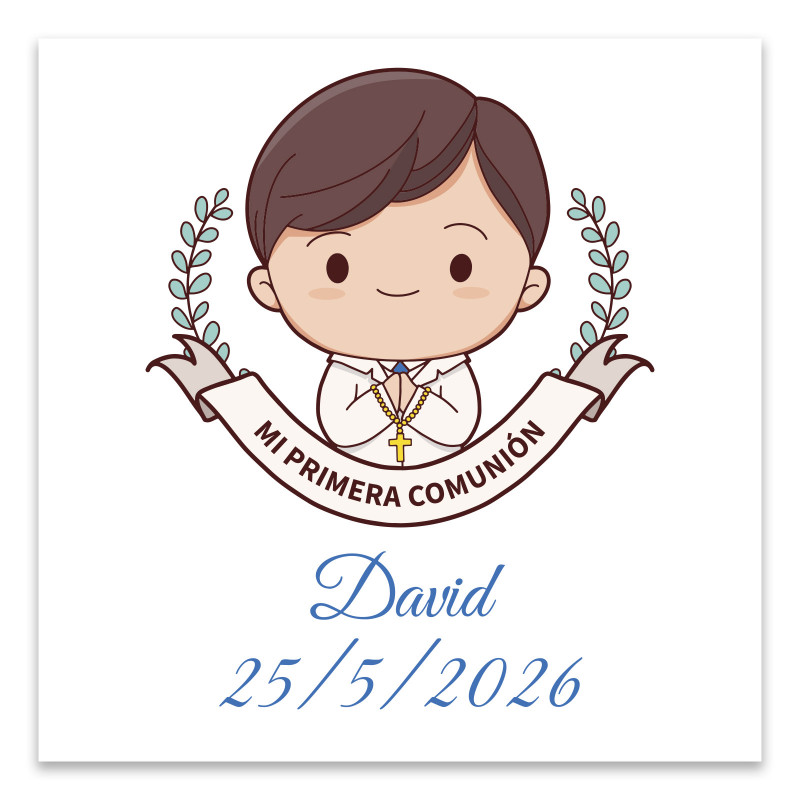 Tarjeta de comunhão 8x8cm personalizada para menino