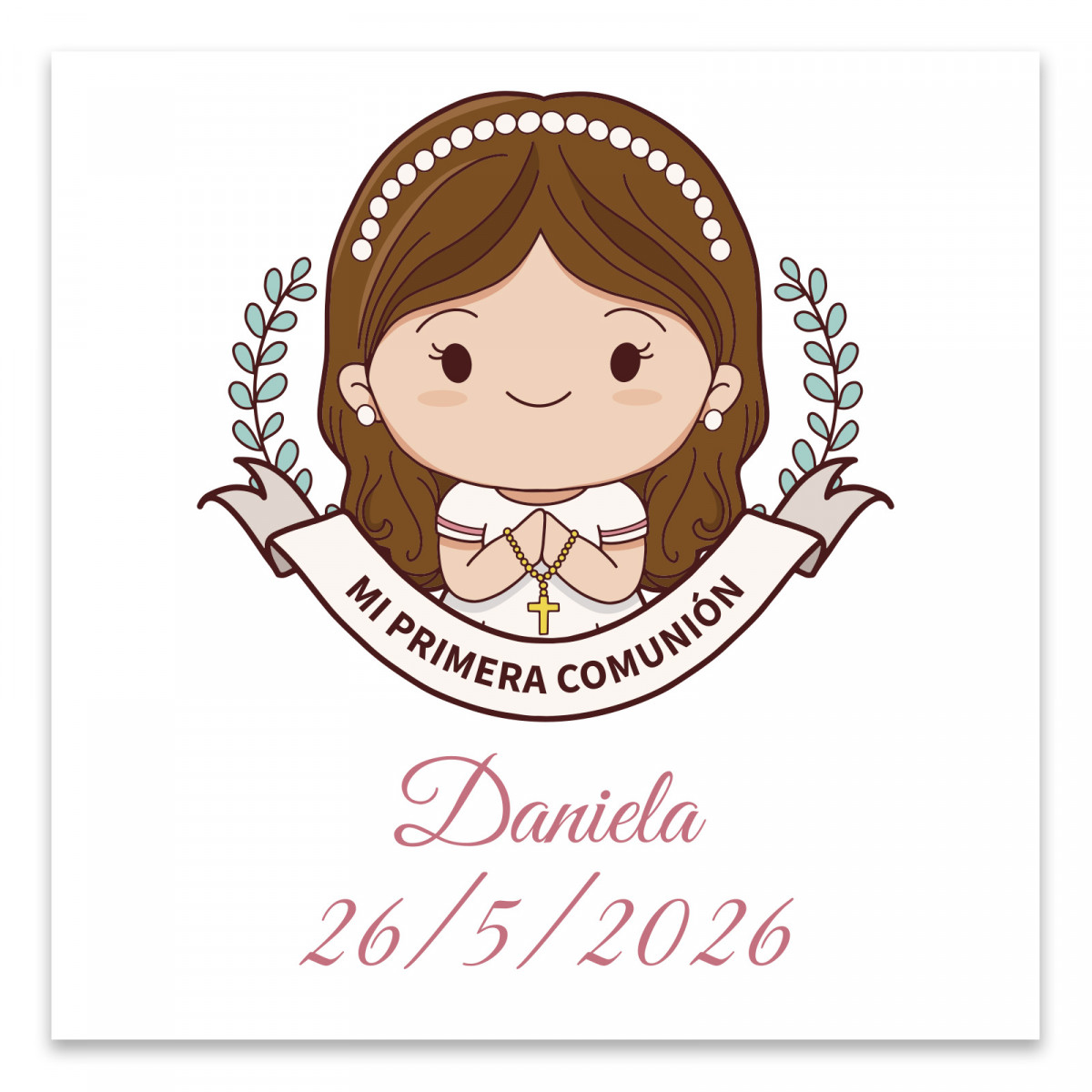 Tarjeta de comunhão 8x8cm personalizada para menina