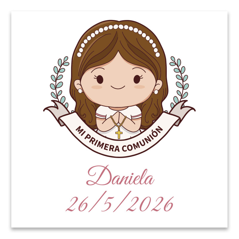 Tarjeta de comunhão 8x8cm personalizada para menina