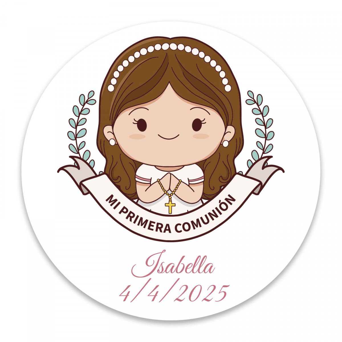 Adesivo de comunhão 3cm personalizado para menina