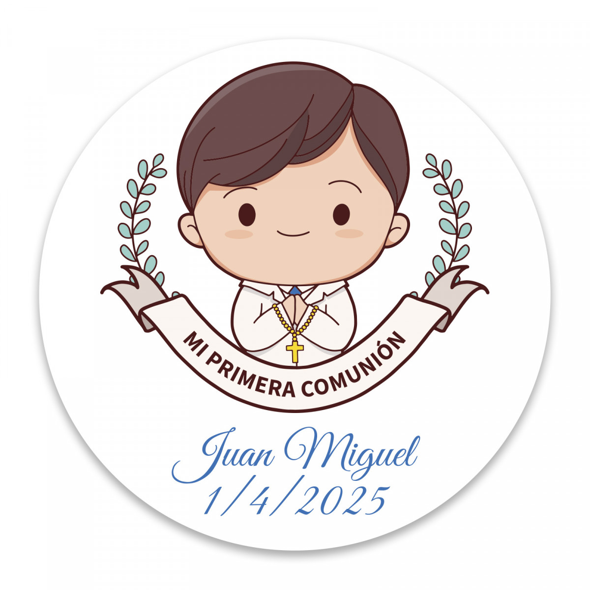 Adesivo de comunhão 3cm personalizado para menino
