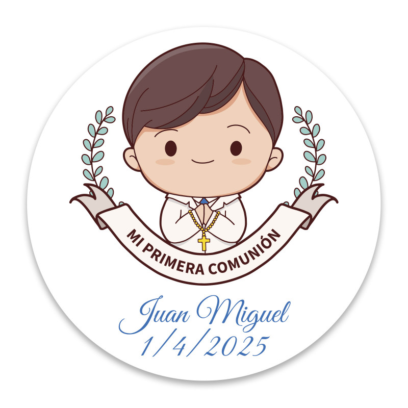Adesivo de comunhão 3cm personalizado para menino