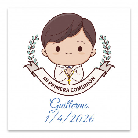Adesivo de comunhão 5x5cm personalizado para menino