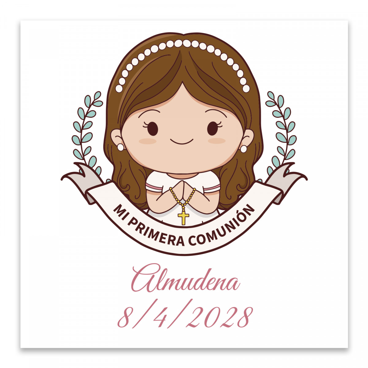 Adesivo de comunhão 5x5cm personalizado para menina
