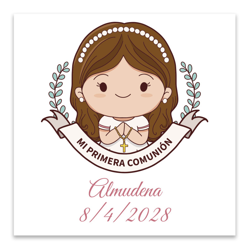Adesivo de comunhão 5x5cm personalizado para menina