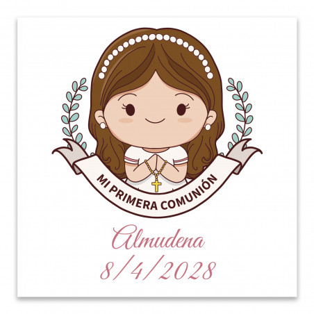 Adesivo de comunhão 5x5cm personalizado para menina