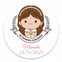 Adesivo de comunhão 5cm personalizado para menina
