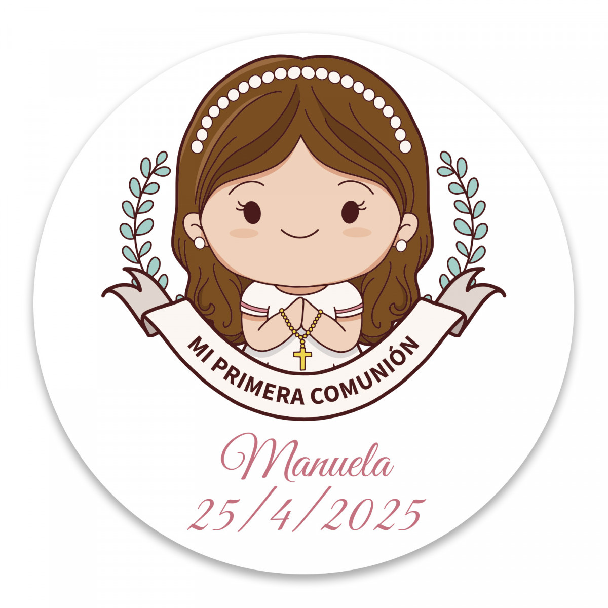 Adesivo de comunhão 5cm personalizado para menina