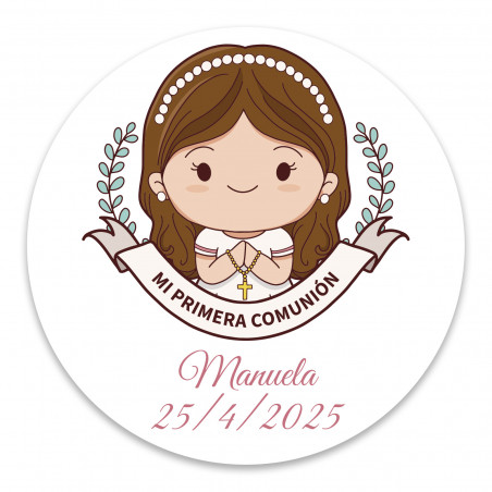 Autocolante de comunhão 5cm personalizado para menina