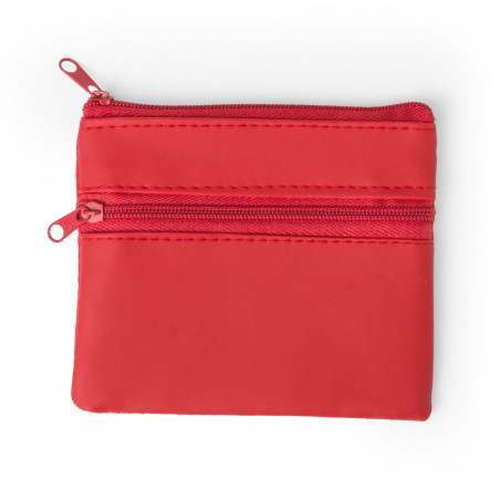 Carteira vermelha com cartão personalizado em bolsa de organza para casamentos