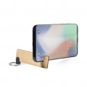 Chaveiro de bambu com suporte para celular em caixa de papelão e adesivos com frases de agradecimento
