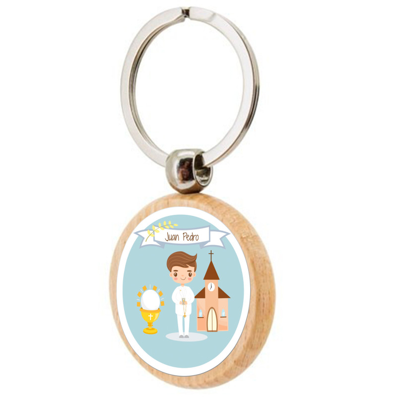Chaveiro de madeira primeira comunhão menino personalizável para lembranças
