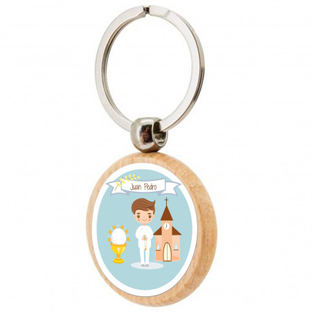Chaveiro de madeira primeira comunhão menino personalizável para lembranças