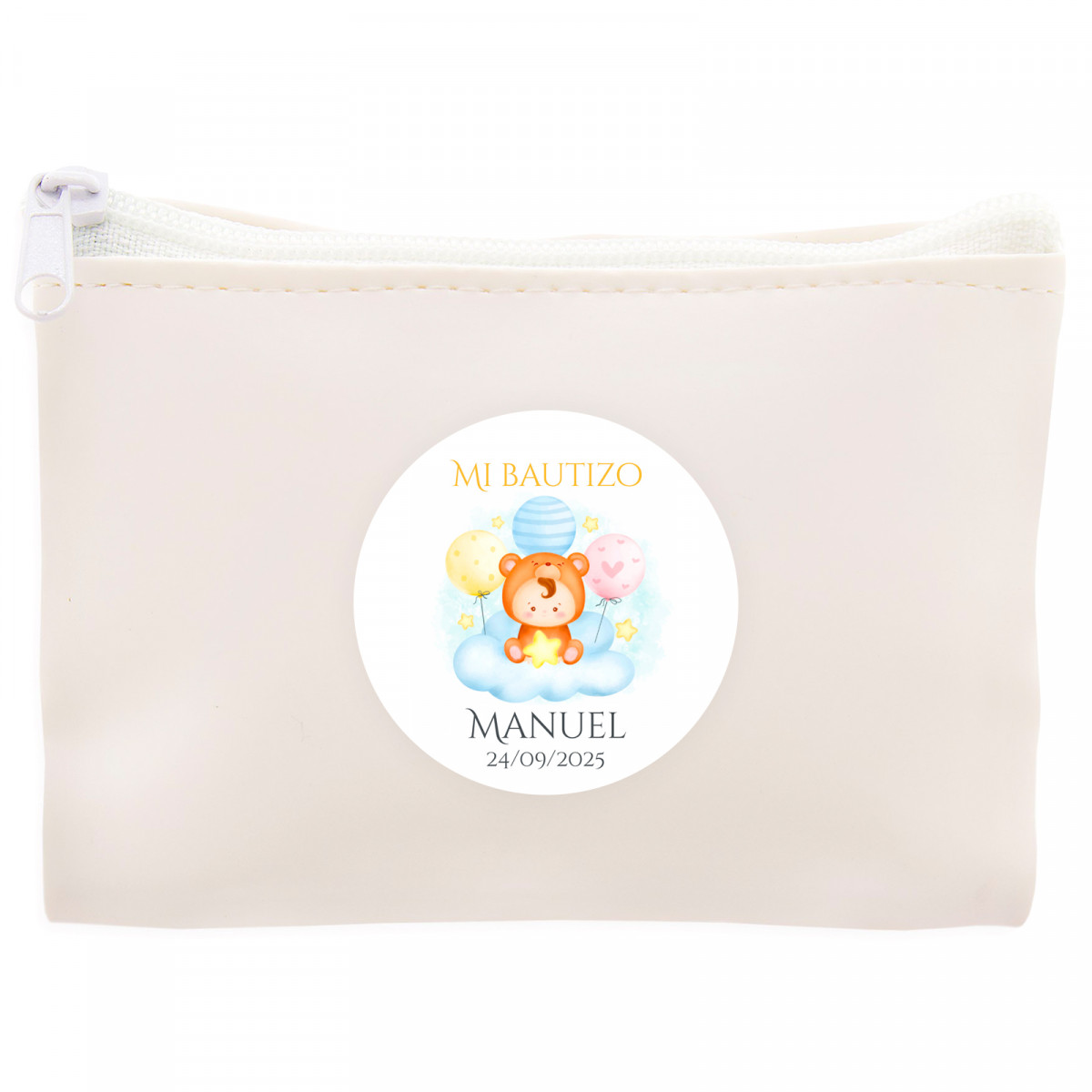 Carteira branca com adesivo com bebê em nuvem personalizável para lembrancinhas