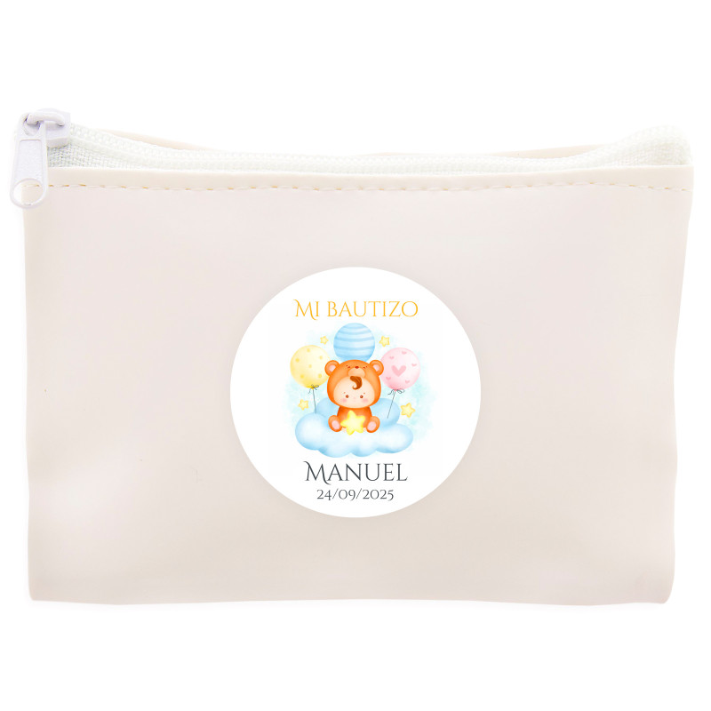 Carteira branca com adesivo com bebê em nuvem personalizável para lembrancinhas