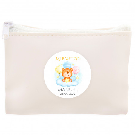 Carteira branca com adesivo com bebê em nuvem personalizável para lembrancinhas