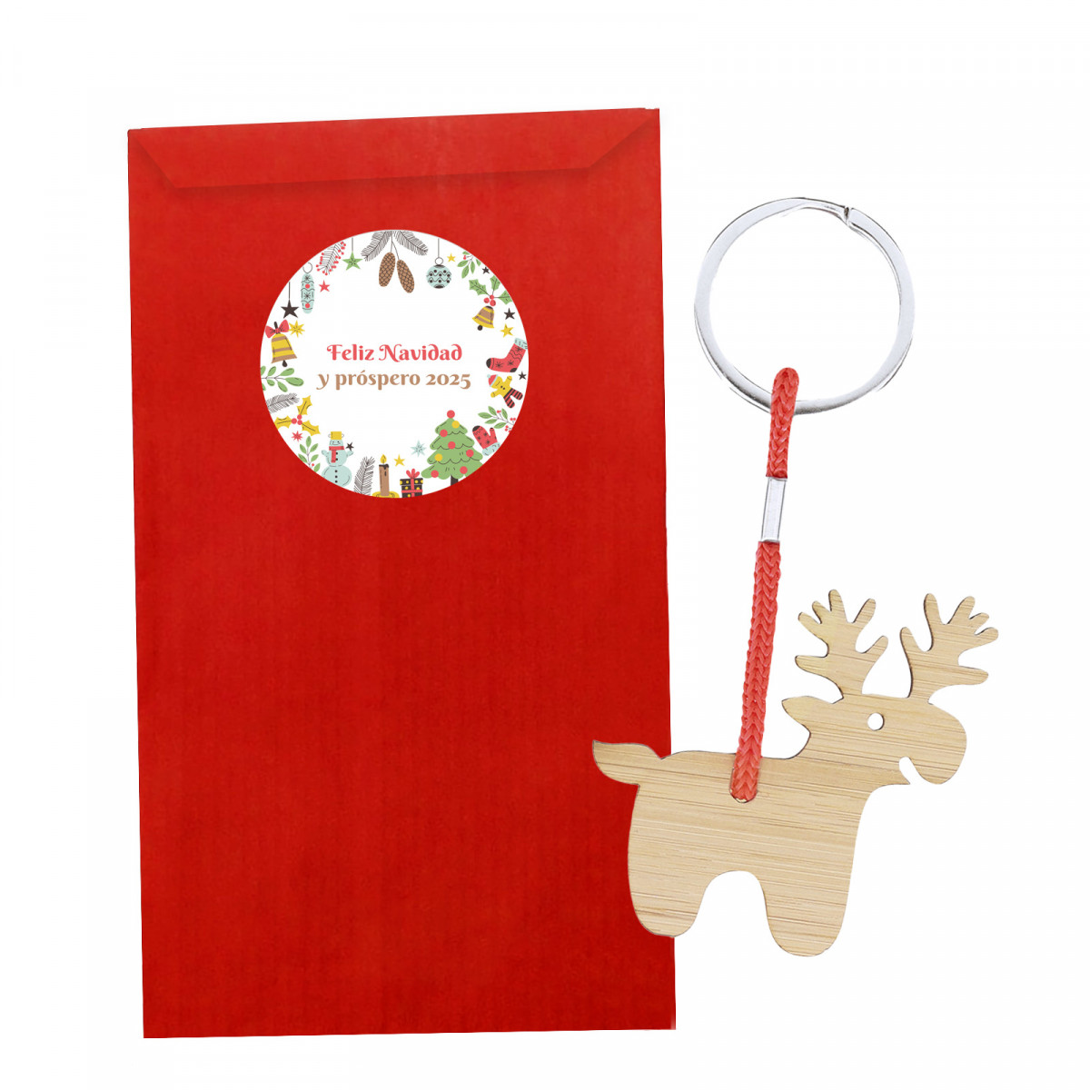 Chaveiro de natal em bambu em envelope vermelho personalizado para presentear