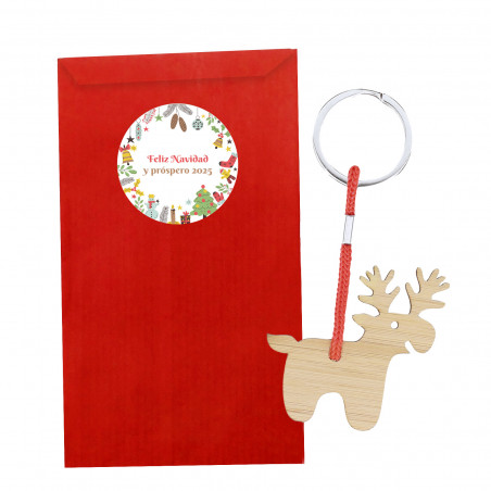 Chaveiro de natal em bambu em envelope vermelho personalizado para presentear