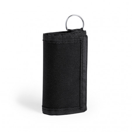 Porta-moedas chaveiro preto com etiqueta kraft personalizada para casamentos e eventos