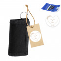 Porta-moedas chaveiro preto com etiqueta kraft personalizada para casamentos e eventos