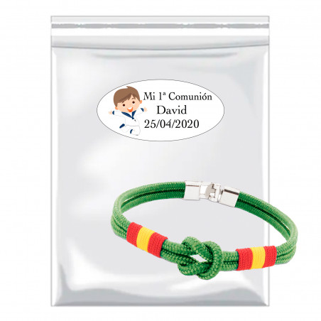 Pulseira de corda em bolsa transparente com adesivo de primeira comunhão para lembrancinhas