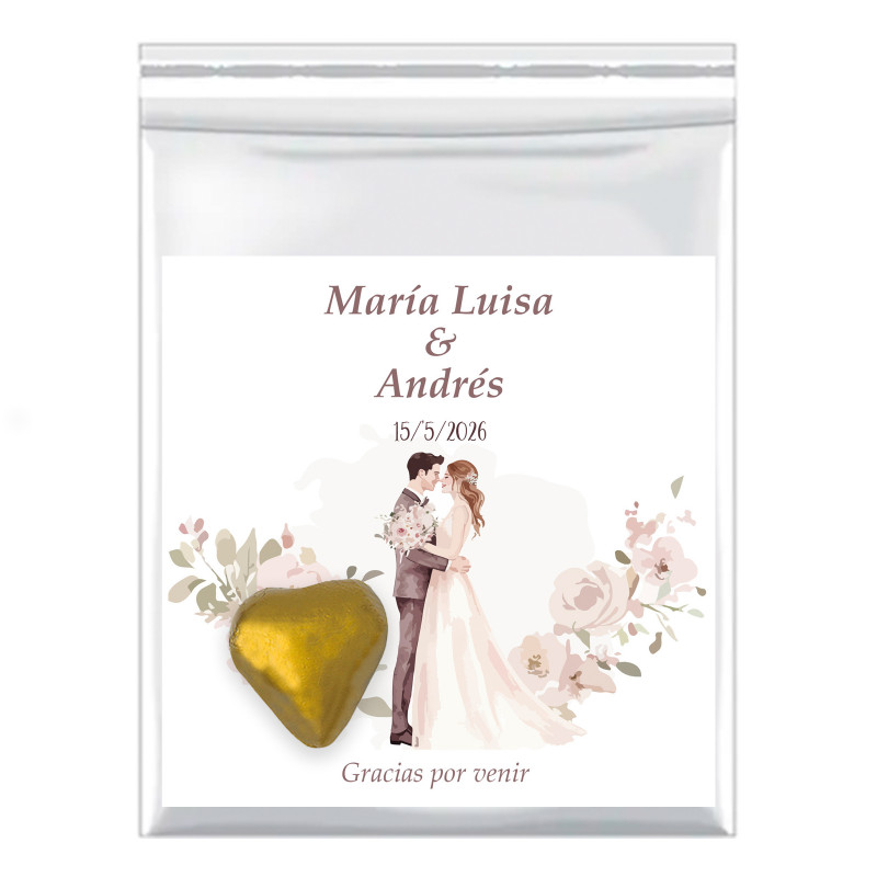 Bombom de chocolate com cartão de agradecimento noivos para detalhes de casamento