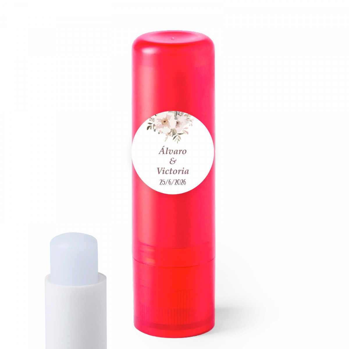 Bálsamo labial com adesivo personalizado de 2 cm floral personalizável para detalhes