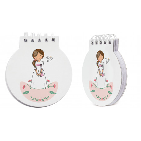 Caderno para primeira comunhão menina em envelope kraft com adesivo personalizado para detalhes