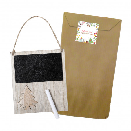 Pizarra de madeira natalina em envelope personalizado para o Natal