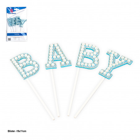 Topo de letras azul bebê