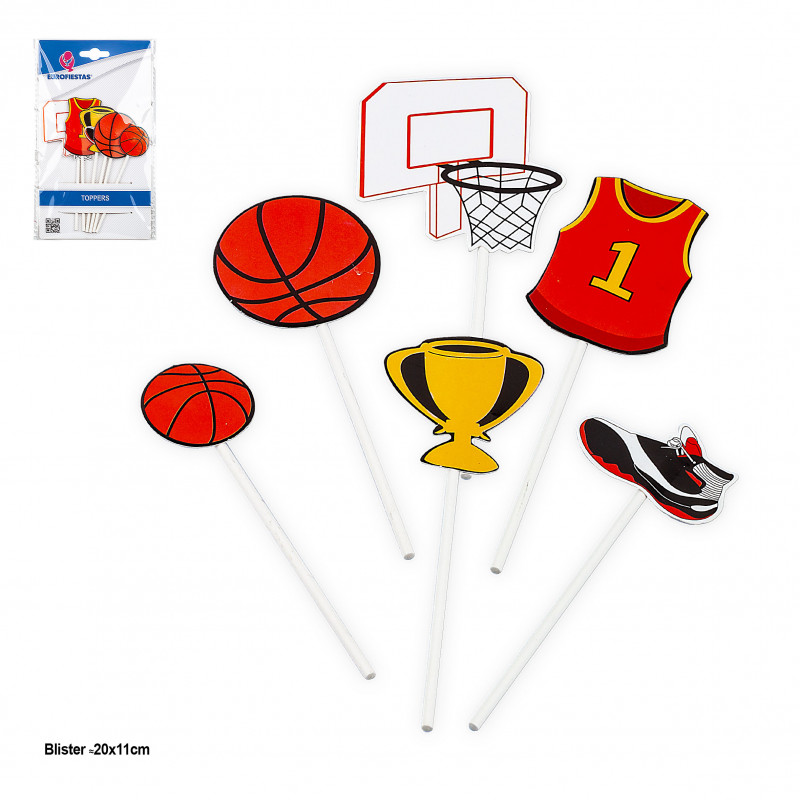 Toppers Decorativos de Basquetebol Pacote com 6 Peças para Festas e Confeitaria