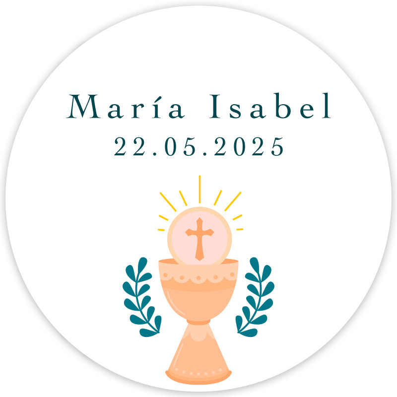 Adesivo 3cm design cálice personalizável primeira comunhão