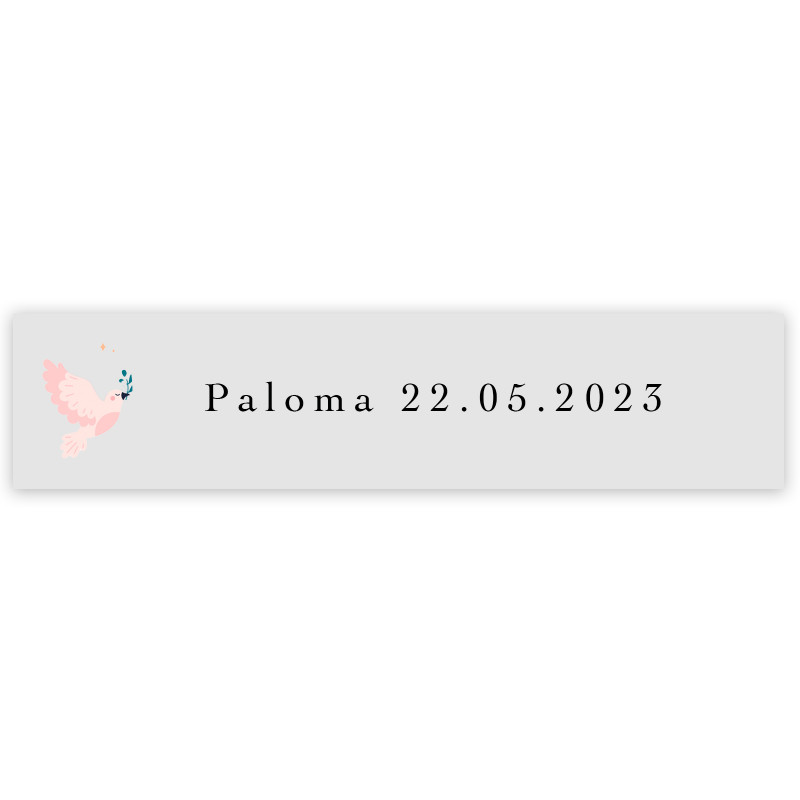 Adesivo transparente 5x1cm personalizável pomba rosa