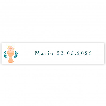 Adesivo 5x1cm design cálice personalizável para primeira comunhão