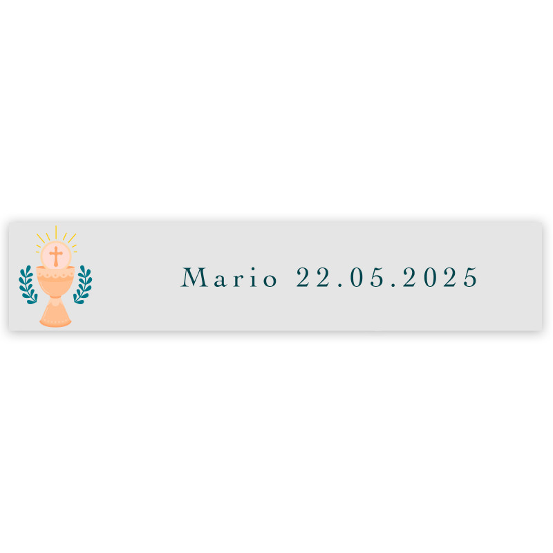 Adesivo transparente 5x1cm design cálice personalizável para primeira comunhão