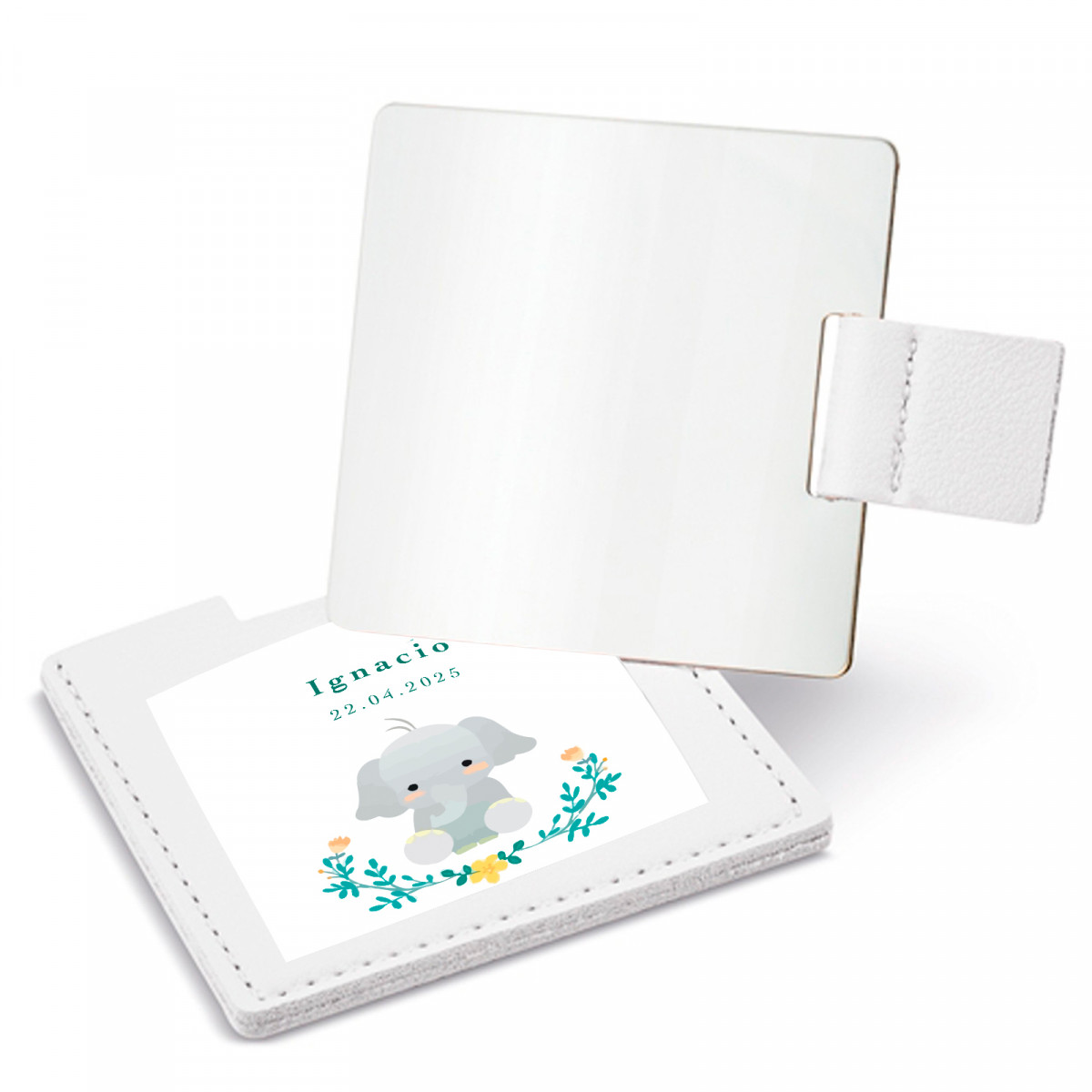 Espelho em estojo com adesivo 5x5cm design elefante personalizado para lembranças