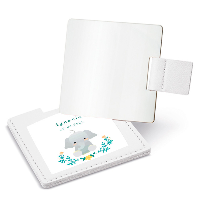 Espelho em estojo com adesivo 5x5cm design elefante personalizado para lembranças