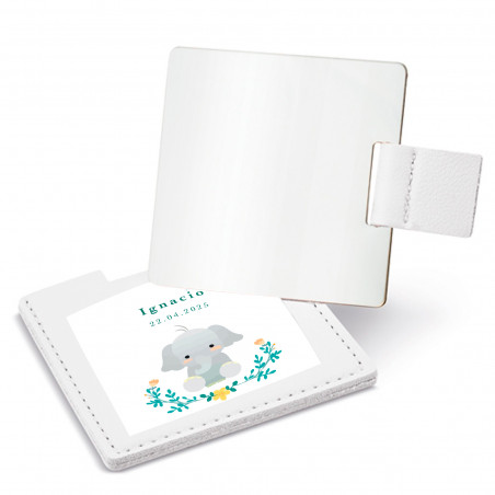 Espelho em estojo com adesivo 5x5cm design elefante personalizado para lembranças