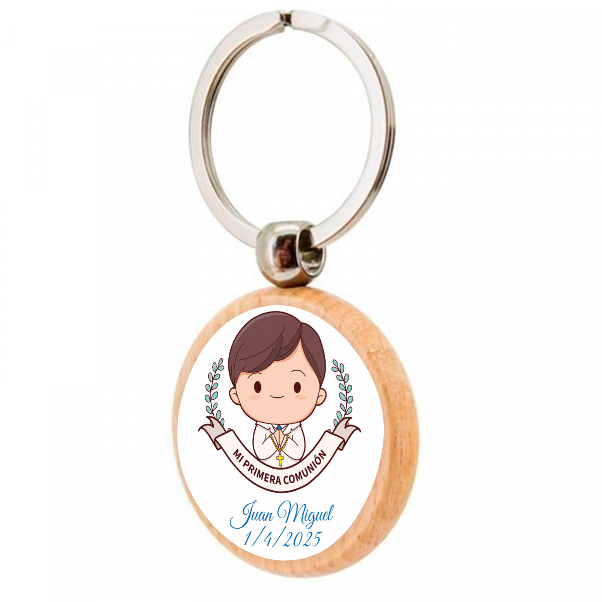 Chaveiro de madeira primeira comunhão menino personalizável para lembrancinhas