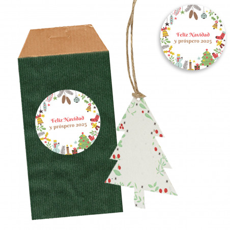 Enfeite de Natal com sementes de flores em envelope verde personalizado para detalhe