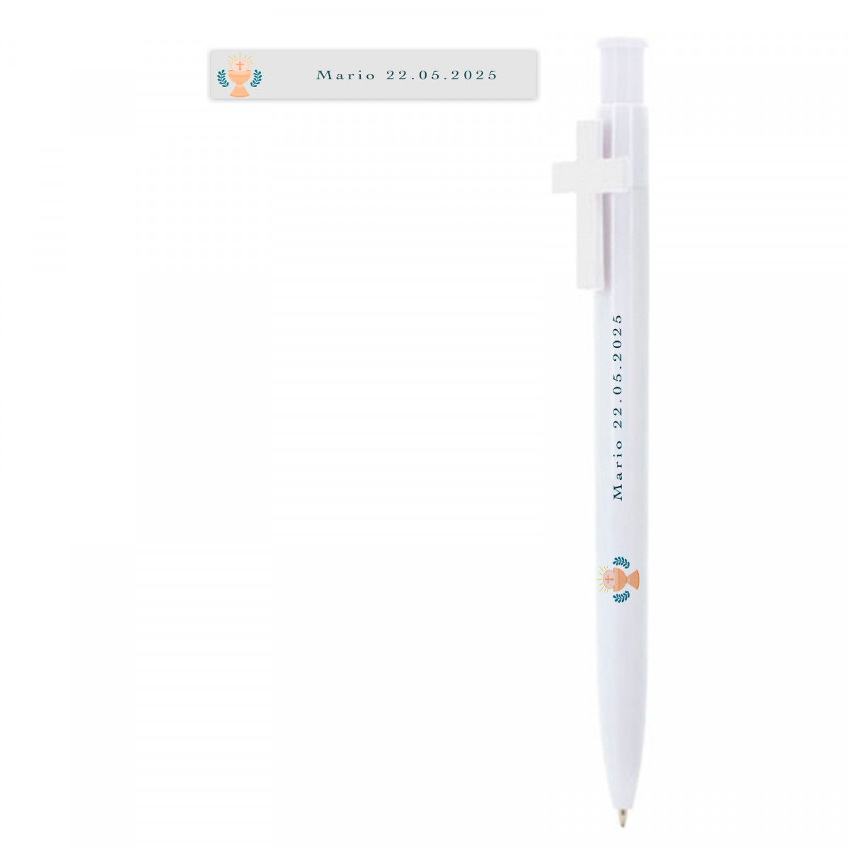 Caneta personalizada com adesivo para primeira comunhão