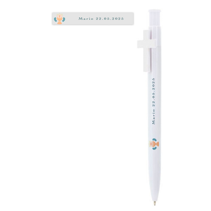 Caneta personalizada com adesivo para primeira comunhão