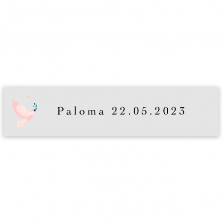 Caneta personalizada para comunhão com cruz rosa e detalhe de pomba em vinil transparente